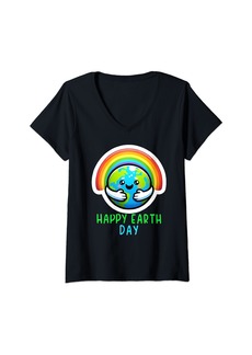 Womens Earth lover planet lover cute planet V-Neck T-Shirt
