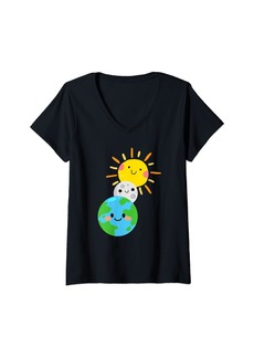 Womens Earth Moon Sun Funny Total Solar Eclipse Man Women Kids V-Neck T-Shirt