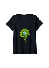 Womens Earth Sunflower planet Save the Planet Earth Day 2023 V-Neck T-Shirt