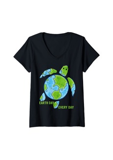 Womens Earth Day 2024 Restore Save The Planet Earth Sea Turtle Art V-Neck T-Shirt