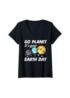 Womens Funny Earth Day Quote Boys Girl Go Planet Its Your Earth Day V-Neck T-Shirt