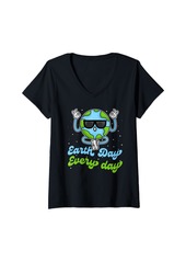 Womens Funny Earth Day Quote Boys Girls Cool Earth Day Every Day V-Neck T-Shirt