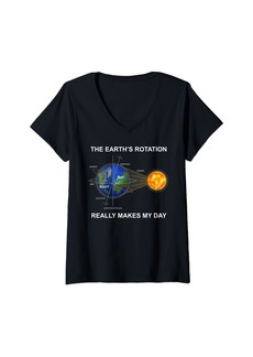 Womens Funny Earth Rotation Earth Day Science Teacher Kids Women V-Neck T-Shirt