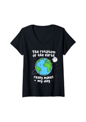 Womens Funny Earth Rotation Makes Day Science Earth DAy 2024 V-Neck T-Shirt