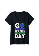 Womens Go Planet Its Your Earth Day | Fun Cool Science Gear V-Neck T-Shirt
