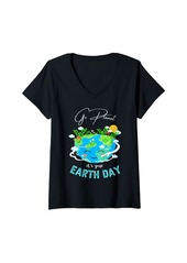 Womens Go Planet It's Your Earth Day 2024 Teacher boys Cute Earth V-Neck T-Shirt