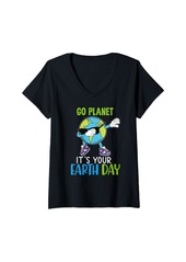 Womens Go Planet It's Your Earth Day 2024 Teacher Kids Cute Eart V-Neck T-Shirt