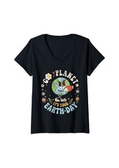 Womens Go Planet Its Your Earth Day 2024 Teacher Kids Cute Earth V-Neck T-Shirt