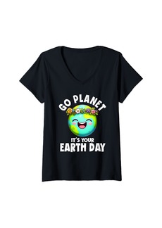 Womens Go Planet It's Your Earth Day cute earth V-Neck T-Shirt