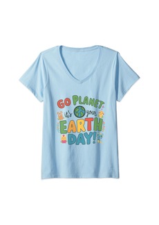 Womens Go Planet It's Your Earth Day Environmental Cute Earth V-Neck T-Shirt