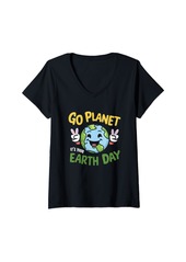 Womens Go Planet It's Your Earth Day Environmental Nature Recycling V-Neck T-Shirt