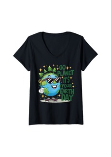 Womens go planet it's your Earth day for Earth day anniversary 2024 V-Neck T-Shirt