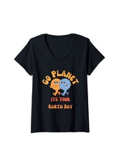 Womens Go Planet Its Your Earth Day Teacher Kids Cute 2024 tee V-Neck T-Shirt