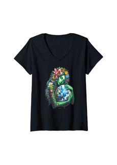Womens Green Mother Earth Day Gaia Save Our Planet Women Girl Kids V-Neck T-Shirt