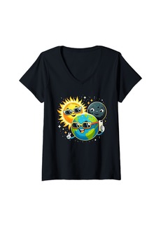Womens Groovy Earth Day Hippie Cute Earth Day 2024 V-Neck T-Shirt