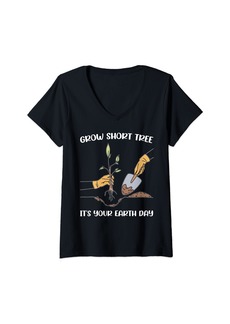 Womens Grow Short Tree It's Your Earth Day Planet Environmental V-Neck T-Shirt