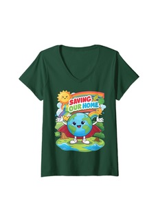 Womens Happy Earth Day April 22 2024 Save Our Home Planet V-Neck T-Shirt
