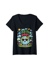 Womens Happy Earth Day April 22 2024 Saving Our Home Planet V-Neck T-Shirt