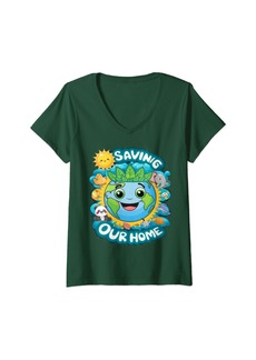 Womens Happy Earth Day Save Our Home Planet V-Neck T-Shirt