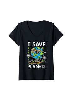 Womens I Save The Planet Earth Day Environmental Environmentalist V-Neck T-Shirt