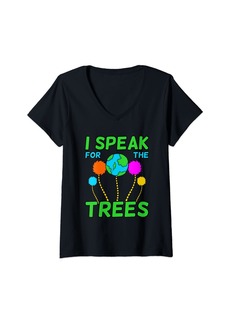 Womens I Speak For Trees Planet Save Earth Day Graphic V-Neck T-Shirt
