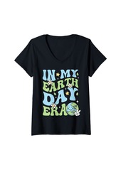Womens In My Earth Day Era Environmentalist Earth Day Teachers Kids V-Neck T-Shirt