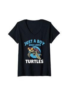 Womens Just a Boy who loves Turtles - Turtle Earth Day V-Neck T-Shirt