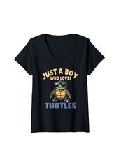Womens Just a Boy who loves Turtles - Turtle Earth Day V-Neck T-Shirt