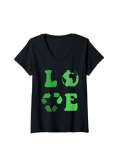 Womens Love Earth Day Recycling Earth Day Teacher Environment Day V-Neck T-Shirt