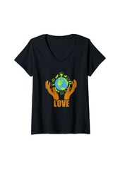 Womens Love Earth Life Around The World Conservation Earth Day V-Neck T-Shirt