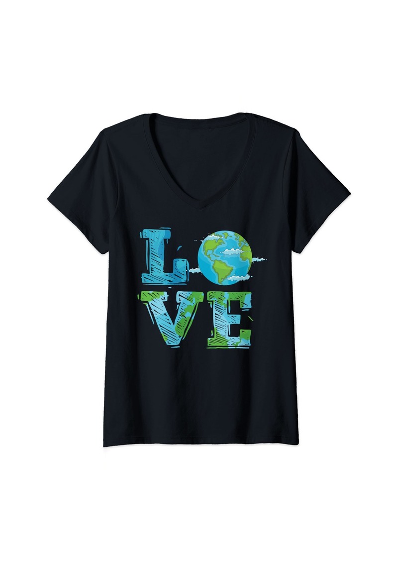 Womens Love Planet World Earth Cute LOVE Mother Earth Day Everyday V-Neck T-Shirt
