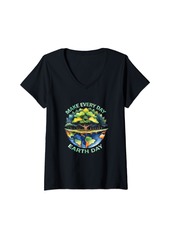Womens Make Every Day Earth Day Happy Earth Day 2024 Men Kids V-Neck T-Shirt