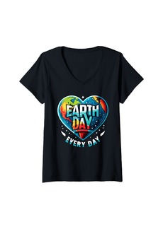Womens Make Every Day Earth Day Heart Planet Save Environment V-Neck T-Shirt