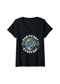 Womens Make Every Day Earth Day Heartbeat Planet Save Environment V-Neck T-Shirt