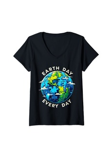 Womens Make Every Day Earth Day Puzzle Planet Save Environment V-Neck T-Shirt