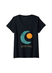 Womens 'Mother Earth' Embrace s Hippy Peace s Abstract Gaia V-Neck T-Shirt