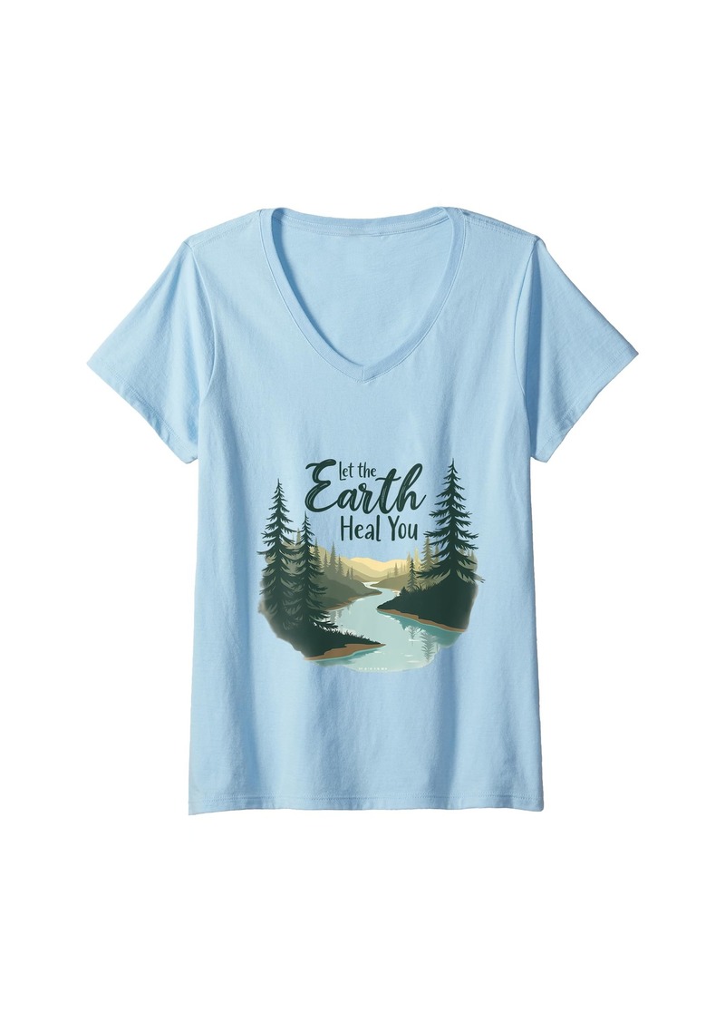 Womens Nature Therapy Outdoor Healing Earth Care Forest Tranquility V-Neck T-Shirt