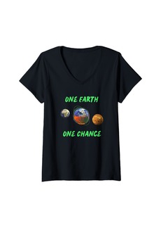 Womens One Earth One Chance: Climate Change Awareness V-Neck T-Shirt