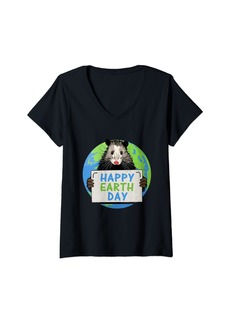 Womens Opossum Happy Earth Day lovers funny possum V-Neck T-Shirt