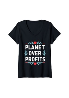 Womens Planet Over Profit Save The Earth Day Awareness V-Neck T-Shirt