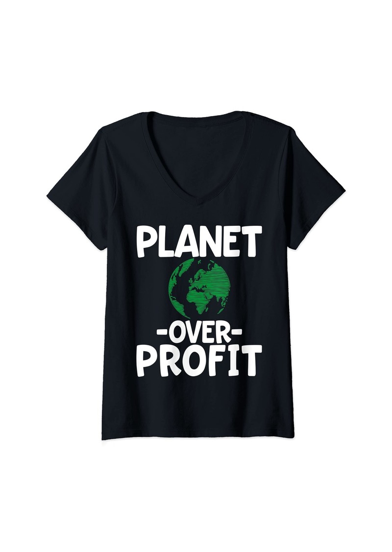Earth Womens Planet Over Profit V-Neck T-Shirt