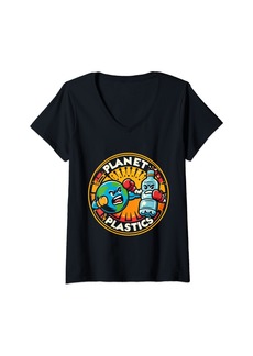 Womens Planet vs Plastics Earth Day 2024 V-Neck T-Shirt