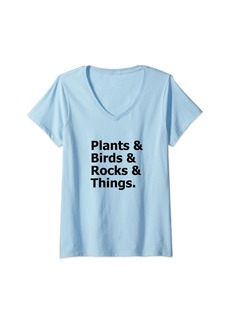 Womens Plants Birds Rocks Earth Day Conservationist V-Neck T-Shirt