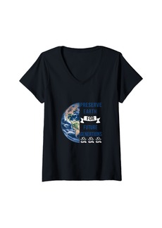 Womens preserve earth on earth day to protect nature save planet V-Neck T-Shirt