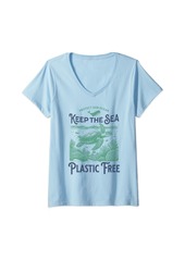 Womens “Protect Our Ocean Keep the Sea Plastic Free” Earth Day V-Neck T-Shirt