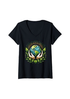 Earth Womens Protect the Planet Sunlight Nurture the Planet V-Neck T-Shirt