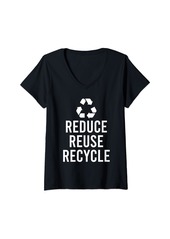Womens Reduce Reuse RecyLe Earth Day V-Neck T-Shirt