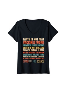 Womens Retro Earth Is Not Flat Stand Up For Science Vintage V-Neck T-Shirt