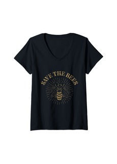 Womens Retro Save the Bees Apiary Shirt Bee Beekeeper Earth Day V-Neck T-Shirt