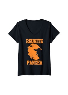 Womens Reunite Pangea Geography Earth History V-Neck T-Shirt